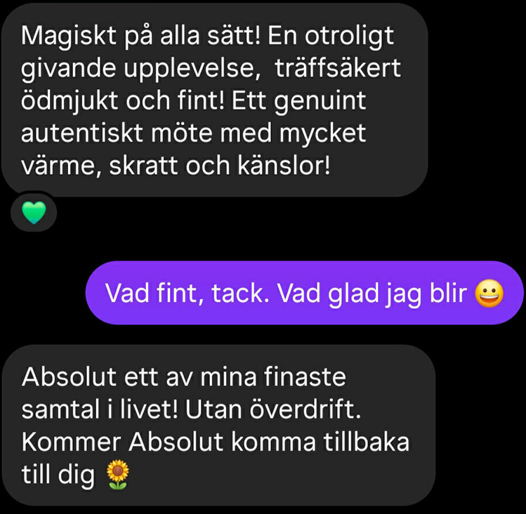 Nöjd kund recension för Gröna Rosens healing